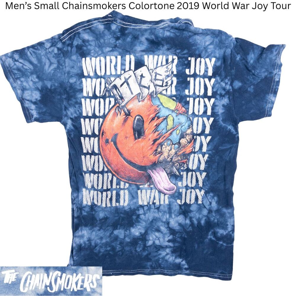 The Chainsmokers World War Joy Tour Tie Dye Shirt Blue Small 2019 Concert Tee